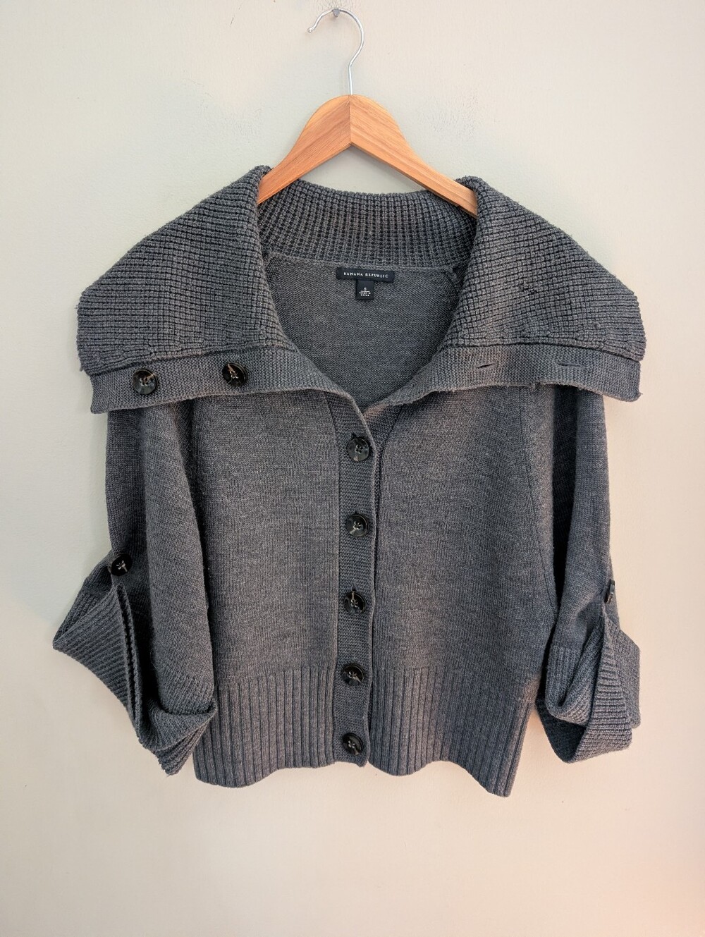 Banana Republic Merino Wool Gray Button Cape Cardigan Size S